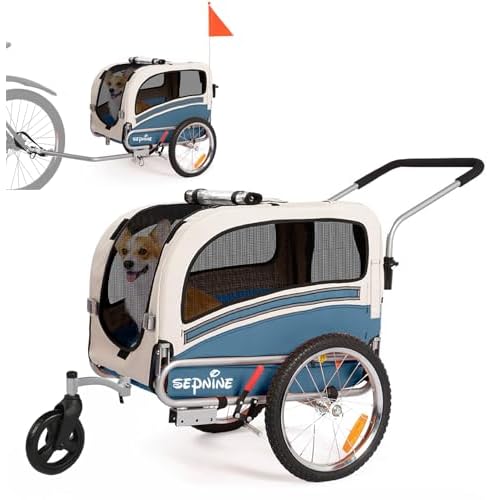 Sepnine 2 in 1 Pet Bicycle Trailer with a 6 Stroller Wheel Suitable for Small and Medium Dogs, Carrier Up to 6688 LBS, Easy Folding Cart Frame, Quick Release Wheel, Universal Bicycle Coupler