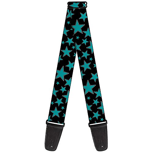 Buckle-Down Guitar Strap Stars Multi Stars Black Turquoise 2 Inches Wide