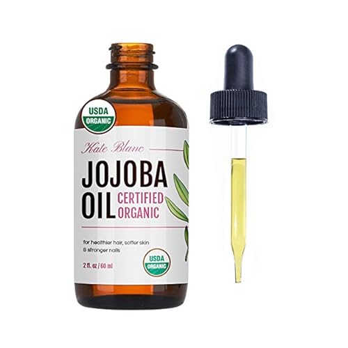 Kate Blanc Cosmetics Organic Jojoba Oil for Hair, Skin, Face, Nails 2oz - USDA Certified, 100% Pure Cold Pressed Unrefined - Moisturizing Carrier Oil for Gua Sha, Dermaplaning, Body - Glass Bottle