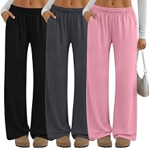 Neer 3 Pack Women's Lounge Pants Wide Leg Yoga Built in Drawstring High Waisted Casual Comfy Baggy Sweatpants with Pockets
