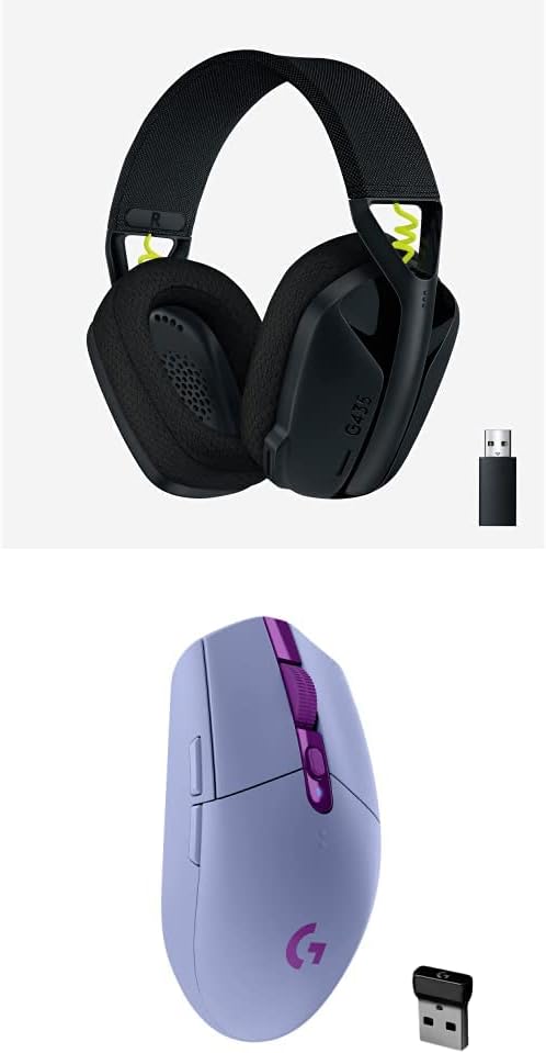 Logitech G LIGHTSPEED Wireless Gaming Bundle, G305 LIGHTSPEED Wireless Gaming Mouse, Lilac and G435 LIGHTSPEED Bluetooth Wireless Gaming Headset, Lightweight, for PC, Mac - Black