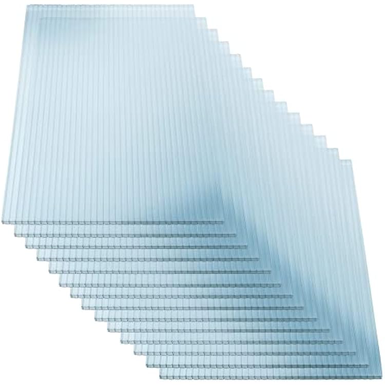 OUYESSIR 2x4 Polycarbonate Greenhouse Panels, 14Pcs Twinwall Polycarbonate Sheet, UV Protected Reinforced Clear Roofing Panels, Plastic Panels for Greenhouse, Outdoor, Roof 14Pieces, 24W x 48L