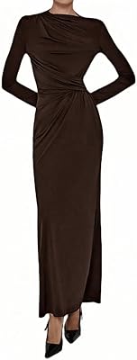 YOXUA Women Elegant Casual Long Sleeve Sexy Bodycon Lounge Temperament Crewneck Maxi Dress
