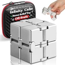 Bonison Infinity Cube Fidget Desk Accessory for Adults, Premium Aluminum Alloy Focus Tool with Carrying Case, Quiet Metal Device for Office, Meetings & Travel