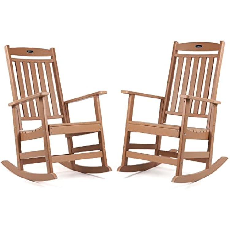 FUNBERRY Outdoor Rocking Chairs Set of 2, HDPE All Weather Poly Lumber Rocker, High Back Patio Rockers Easy Assembly