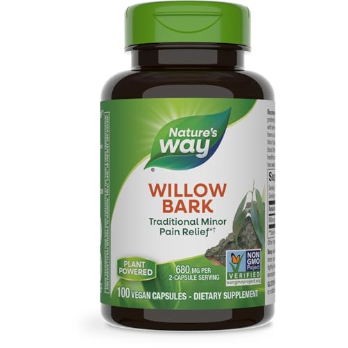 Natures Way Willow Bark, Traditional Relief of Discomfort Due to Occasional Overexertion, Non-GMO Project Verified, 680 mg per Serving, 100 Vegan Capsules