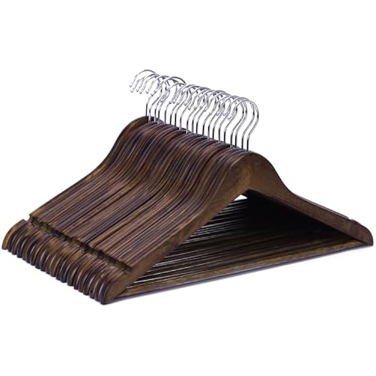 JS Hanger Wooden Coat Hangers, 20 Pack High Grade Wood Suit Hangers with Non Slip Pant Bar - Extra Smooth and Splinter Free Retro Finish Wooden Suit Hangers for Closet Organization