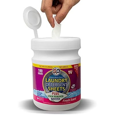 S2O Fresh Scent Laundry Detergent and Stain Remover Sheets | 100 Pre-Moistened Laundry Detergent Sheets for Pre-Treatment, Travel and Washing Machine | Safe for Sensitive Skin | Mess Free