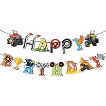 Monster Truck Birthday Decoration, Tractor Theme Happy Birthday Banner, Monster Truck Birthday Party Banner for Race Cars Theme Birthdays Party Celebrations Supplies Decorations