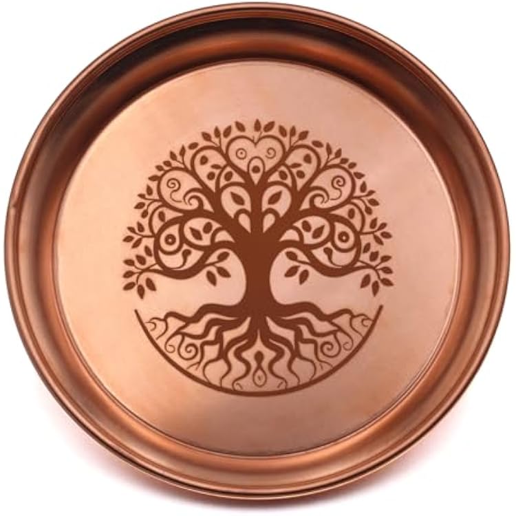 Copper Offering Bowl Prayer Ritual Plate Great for Altar,Incense Burner, smudging Bowl, Offering Dish,Candle Trays, Ash Catcher,Jewelry DishLife Tree