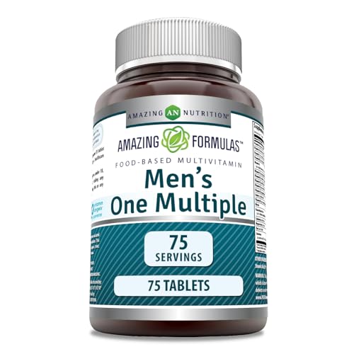 Amazing Formulas Mens Multivitamin | Food Based | Tablets Supplement | Perfect Blend of Vitamins, Minerals, 25 Million CFU probiotics & Food-Based enzymes 1 Pack, 75 Count