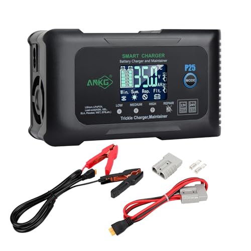 25Amp 12V&24V Smart Lifepo4 Battery Charger - TrickleDCP Car Battery Charger with SB-50 Plug&Alligator Clip