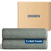ONSEN Cotton Bath Towel Sculpted Terry Texture, Quick-Dry, Low-Lint, Plush & Lightweight (Spruce, 2X Bath Towel)