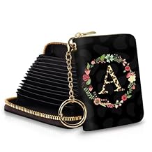 RFID Credit Card Holder Small Mini Wallet for Women Slim, Card Case Wallet Thin with Keychain Zipper, PU Leather RFID Blocking Accordion Card Organizer Personalized Gifts for Teacher Nurse Initial(A)