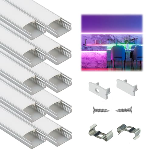 Muzata 10Pack 3.3FT1M LED Channel Aluminum U Shape Silver LED Strip Diffuser Channel with Milky White Cover Easy Installation U1SW WW 1M