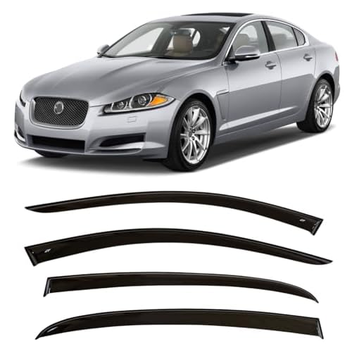 CT Wind Visor Deflectors Set of 4-Piece - Car Ventvisor Door Side -Window Air Guard Deflectors for Protection Against Snow Sun and Rain Compatible with Jaguar XF Sd 2008-2015 - Dark Smoke