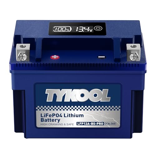 TYKOOL YT12A-BS 360CCA,3X Cranking Amps,5X Life,High Performance LiFePO4 Lithium Motorcycle Battery,Fits for 1000cc Aprillia and Suzuki,Husqvarna 701 Vitpilen,KTM Adventure and Duke