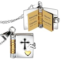 AMBREGRISSUN Easter Basket Stuffers - Religious Book Necklace for Women Valentines Day Gifts for Daughter Adults Baptism Gifts for Birthday Catholic Confirmation First Communion Present