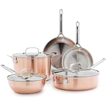GreenPan x Bobby Flay 8 Piece Copper Clad Pots & Pans, Induction Ready Cookware, Measurement Markings, Stainless Steel Base & Interior, Oven Safe to 500 F