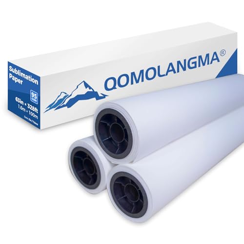 49 rolls 63in x 328ft Dye Sublimation Paper for Fabrics and Hard Substrates Heat Transfer Printing 95gsm 3in Core
