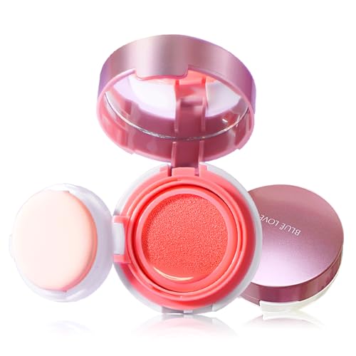 BLUE LOVE Cushion Liquid Blush - Silky Cream Formula for Cheeks, Natural Glow Makeup with Sheer Finish, for Contouring and Highlighting 01# Pink Orange