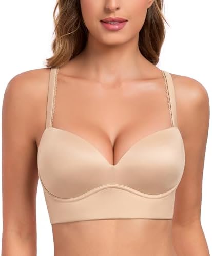 Lemorosy Womens Push Up Wireless Padded Pullover Lace Plunge Multiway Comfortable T-Shirt Longline Bra