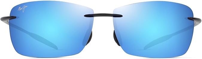 Maui Jim Men's & Women's Lighthouse Polarized Rectangle Sunglasses, Shiny Black/Blue Hawaii Polarized, Medium Fit