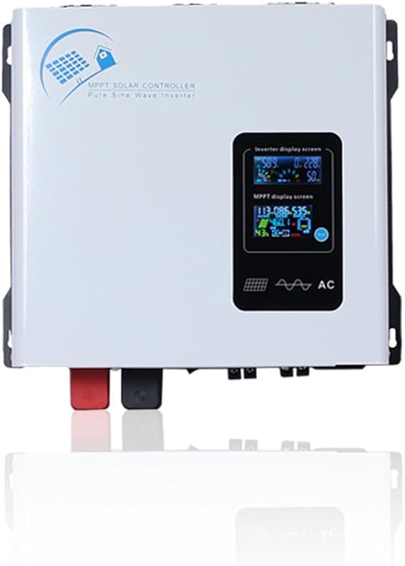 Hybrid Solar Inverter 2300W DC 12V 24V 48V to AC 110V/220V AC Genuine Sine Wave Power Converter with LCD Display 60A MPPT Charging Controller, 12v to 220v