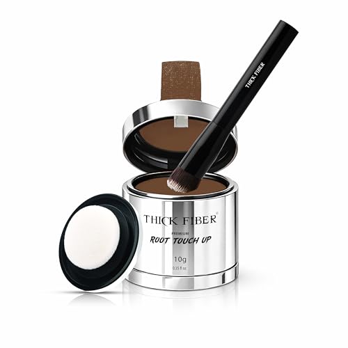 THICK FIBER Root Touch Up Powder with Brush Covers Grey Roots, Thinning Hair & Bald Spots Sweat & Water Resistant for Men & Women Light Brown, 0.35 Ounce Pack of 1