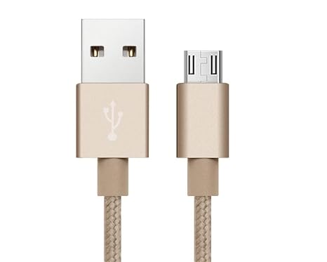 Braided USB Cable Charging Cord/Charger Power Lead Wire Compatible with Samsung Conquer SPH-D600 Smartphone/Gold / (2m / 6.6ft)