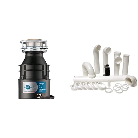 InSinkErator Garbage Disposal with Cord, Badger 1, 1/3 HP Continuous Feed & PF WaterWorks PF0989 Garbage Disposal Installation Kit, White