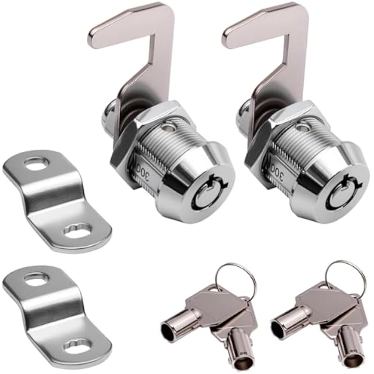 Toolbox Lock Tubular Cam Replacement Lock Hook Cam Keyed Alike 58 Inch, Chrome Finish, 2 Pack