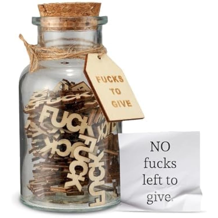 100-Piece Funny Jar of F u cks, Wooden F u cks to Give, Gag Gift for Friends and Family, Wooden Letter Cutouts Inside 5-Ounce Glass Jar