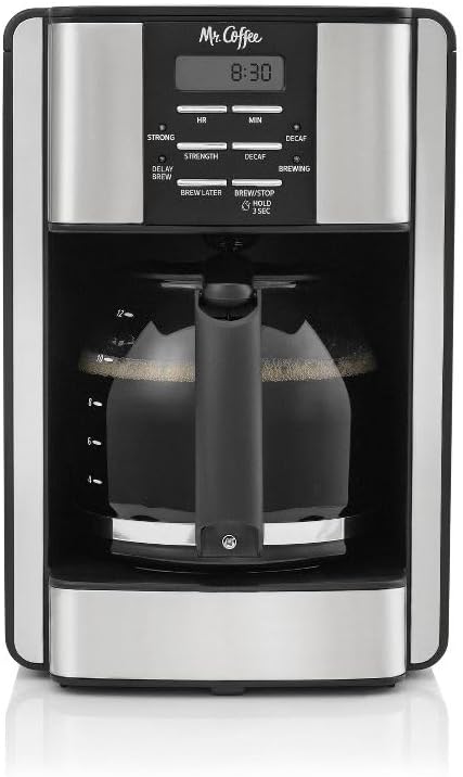 Mr. Coffee 12-Cup Programmable Coffee Maker Black/Stainless Steel: Drip, Automatic Shut-Off, Dishwasher-Safe Parts
