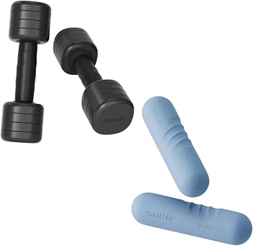 Black Adjustable Dumbbell (5 lbs) and Blue Hand Weight Bars for Women (2.2 lbs) Bundle