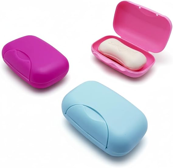 3 Pcs Travel Soap Case, Travel Soap Container - Portable Soap Case Colorful Soap Holder for Home, Bathroom, Hiking, Camping, Outdoor (Blue-Pink-Rose Red)