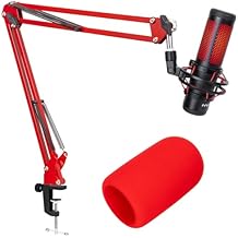 SUNMON HyperX QuadCast Boom Arm - Red Boom Arm for Hyper x QuadCast with Red QuadCast Pop Filter, Sound Insulation and Noise Reduction, HyperX QuadCast Microphone Arm with 3/8" to 5/8" Adapter