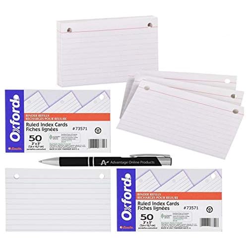 5 Pack Value Bundle Oxford 2 Hole Punched 3 x 5 Index Card Binder Refills for 73569 Binder with Bonus AdvantageOP Black and Chrome Retractable Pen