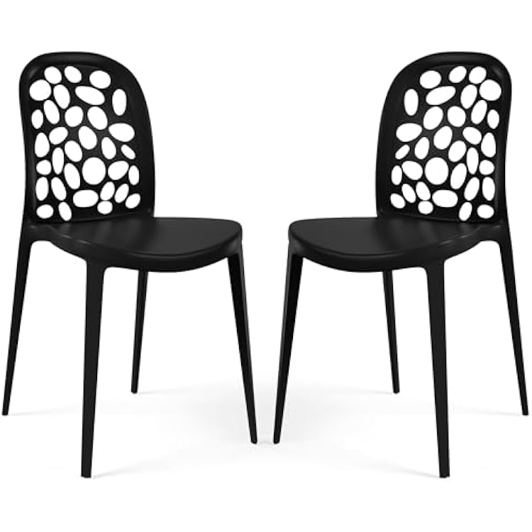 Patio Chairs Set of 2, Stackable Balcony Chairs Set of 2, Modern Outdoor Seating Furniture Front Porch Lawn Balcony Yard Dining Side Chair for Kitchen Living Room Restaurant, Black