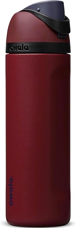 Owala Freesip Insulated Stainless Steel Water Bottle with Straw, Burgundy Bay, 24 oz