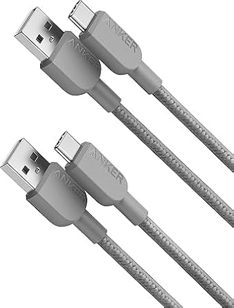 Anker USB A to USB C Cable, Charger Cord (2-Pack, 3 ft, Gray)