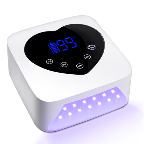 Cordless UV Led Nail Lamp, 72W UV Nail Light for Nail Polish, Rechargeable Nail Dryer, Heart Nail Lamp with 5 Timer and LCD Display, Professional Nail Lamp for Valentines Day Gifts and Nail Salon