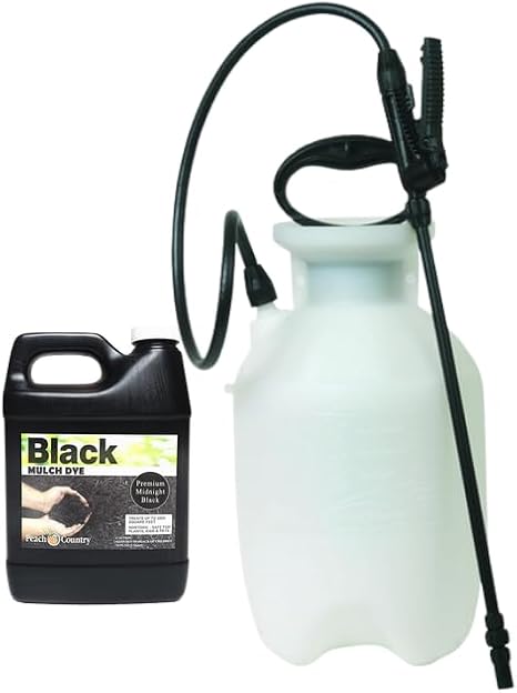 Peach Country Premium Black Mulch Dye Kit 1 Quart Bottle with 1 Gallon Pump Sprayer Professional Landscape Mulch Colorant for Faded Mulch, Pine Straw & Beds