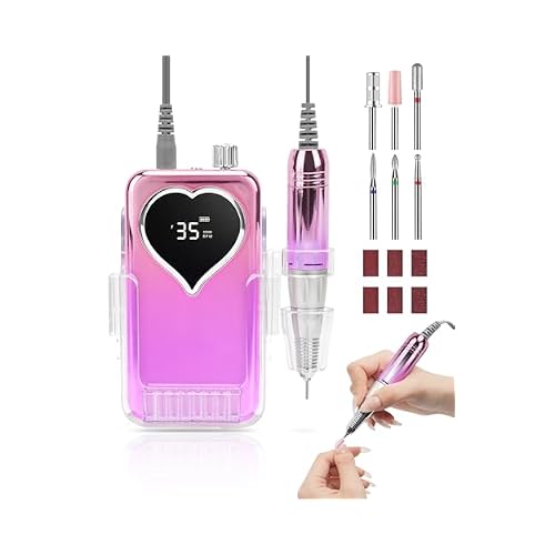 Electric Nail Drill Professional: Rechargeable Nail File with Bits for Acrylic Gel Nails, Professional Nail Drill Manicure Pedicure Polishing Shape Tools for Home Salon Purple