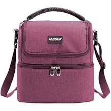 Lunch Bag for Women Double Decker Leakproof Lunch Box for Men Adult Small Cooler Insulated Lunchbox Thermal Tote Work Travel Picnic Food Drink Cool Bag (Taro-purple)