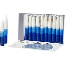 Rite Lite White & Blue Tricolor Shabbat Candles Premium 12 Pack Traditional Sabbath Dinner Table Jewish Home Decor Shabbos Candles Judaica Centerpiece Beautiful Gift Box & Hebrew English Blessing Card