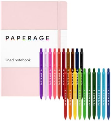 PAPERAGE Lined Journal Notebook, (Blush), 160 Pages, Medium 5.6 in x 8 in - 100 GSM Thick Paper Hardcover Journaling Notebook for Work, School & Note Taking & Gel Pens Bundle