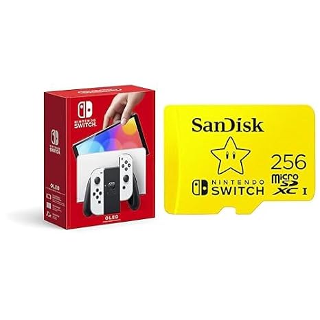 Nintendo Switch OLED Model w/White Joy-Con + SanDisk 256GB microSDXC Card Bundle