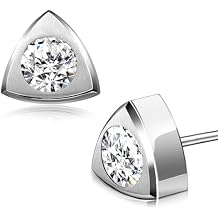 JEROOT Hypoallergenic Pure Titanium Stud Earrings with Cubic Zirconia & Moissanite, Dainty Triangle Heart Geometric Earrings for Women Daily Wear & Gift