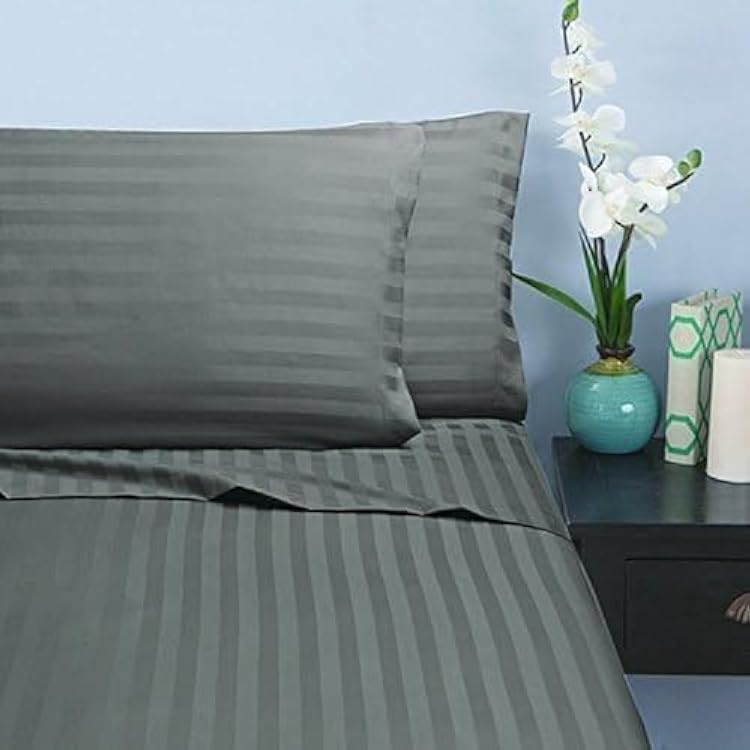 Elegant Comfort 1500 Premier -Damask Stripes- Hotel Quality Luxurious Silky Soft Wrinkle & Fade Resistant 4 pc Sheet Set, Deep Pocket Up to 16 - King Gray